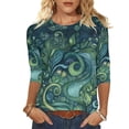 thumbnail image 2 of Ichuanyi Womens Tops 3/4 Sleeve Shirts Round Neck Loose Casual Blouses Floral Print Blouse Tshirts Tee, 2 of 5