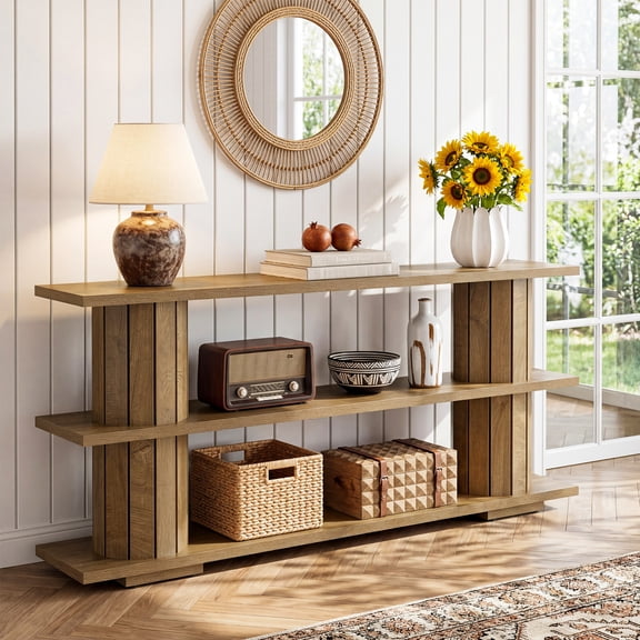 Tribesigns 62.9" Vintage Console Table with 3-Tier Shelves, Narrow Entryway Sofa Table for Hallway Living Room