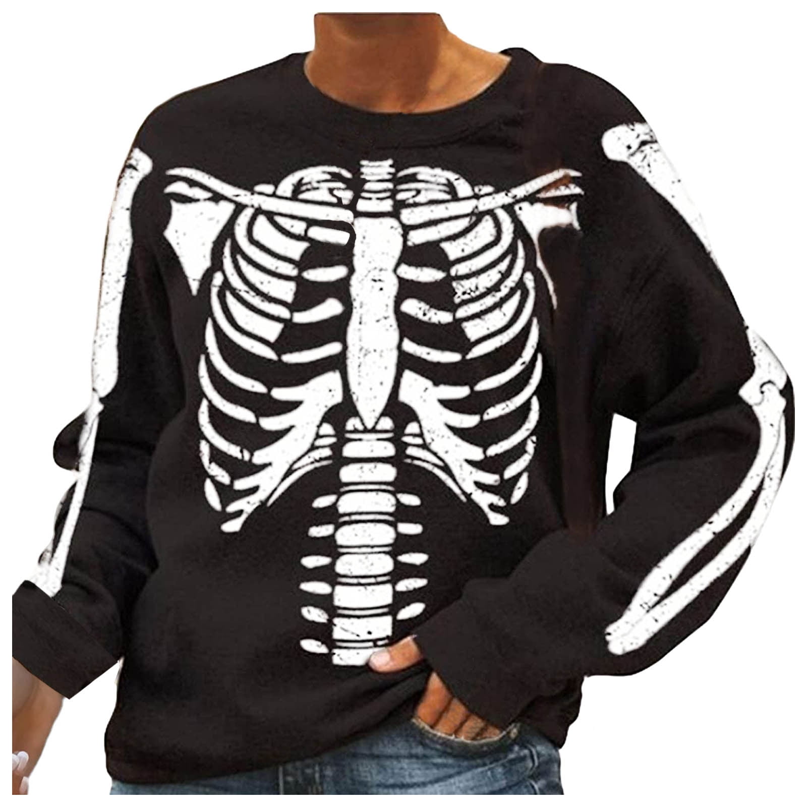 TONSEE Halloween Women Men Skeleton 3D Print Long Sleeve Hoodie Sweatshirt Pullover Top 