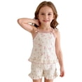 thumbnail image 3 of Krdevn Girls Floral Cami Pajama Set Bow Ruffle 2 Piece Summer Loungewear Outfit,4-5 Years, 3 of 9