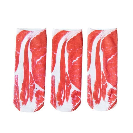 

Cuteam Fashion Women 3D Streaky Pork Meat Print Breathable Soft Low Cut Ankle Socks