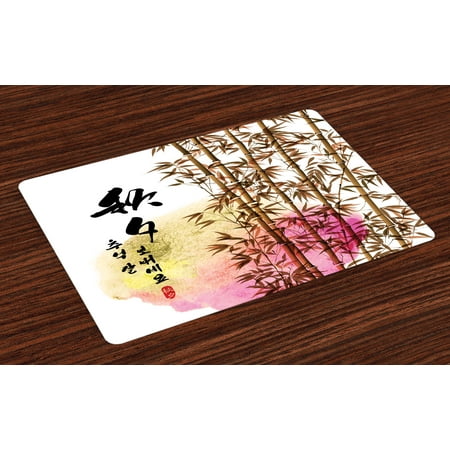 Bamboo Placemats Set of 4 Bamboo Painting with Japanese Words in Mid Autumn Festival Giving Day Harvest Artsy Work, Washable Fabric Place Mats for Dining Room Kitchen Table Decor,Multi, by (Best Place To Work In Japan)