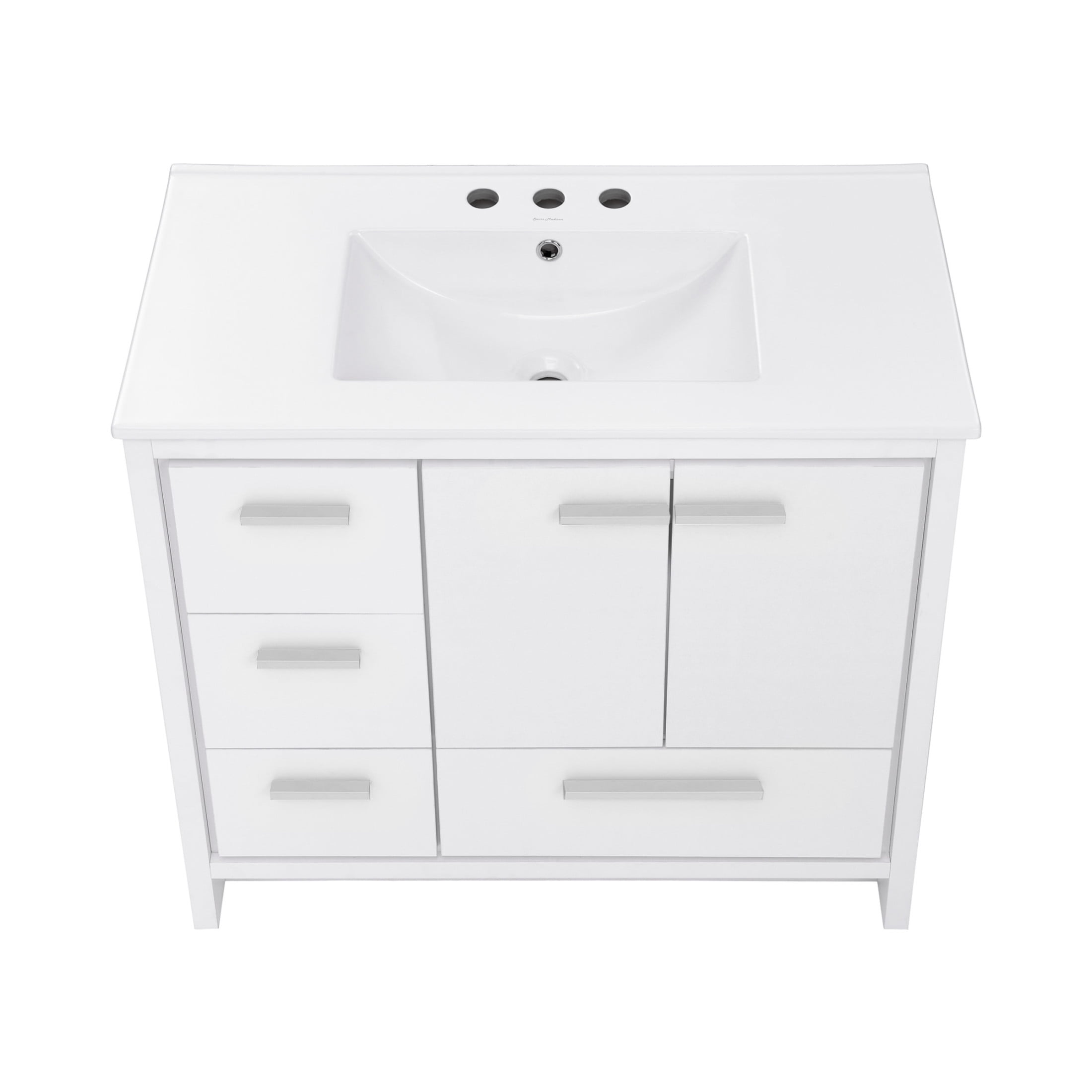 Virage 36 in. White Bathroom Vanity With White, 3-Hole Ceramic Sink Top