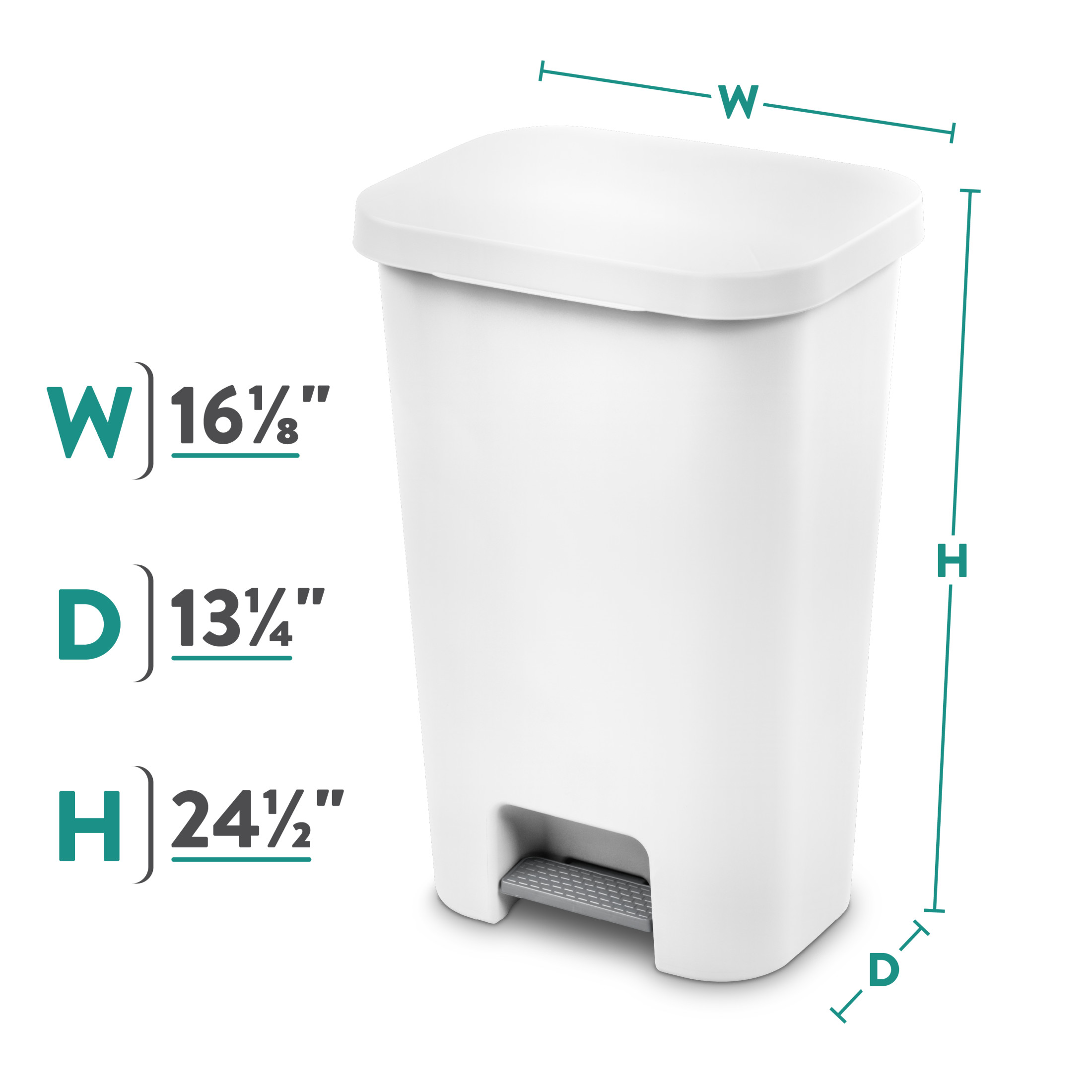Sterilite Large Kitchen Trash Can, 11.9 Gallon, Step Lid, White photo 2