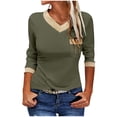 thumbnail image 2 of Jalioing V Neck Shirts for Women Color Block Long Sleeve Casual T Shirt Summer Loose Basic Tee with Pocket, 2 of 6