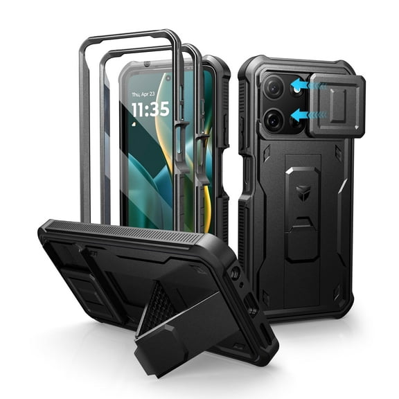 Dexnor for Motorola Moto G Play 5G 2025 Phone Case, [2 Front Frame] [Bulit-in Slide Camera Cover & Kickstand] Heavy Duty Military Grade Protection Shockproof Case with Screen Protector, Black