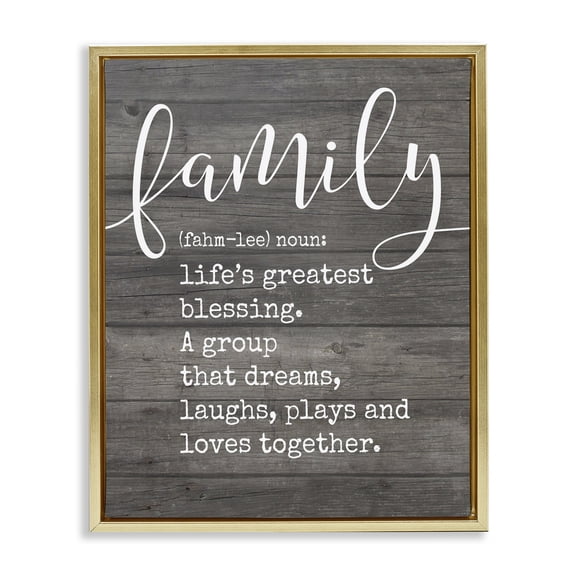 Stupell Industries Rustic Lodge Family Definition Planked Gold Floating Frame Canvas Art, 25 x 31, by Lettered and Lined