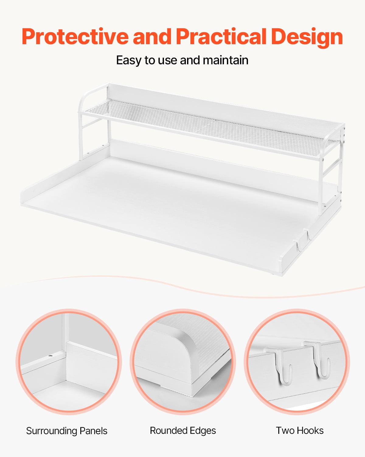 VEVOR Washer Dryer Countertop with 2-Tier Shelf, 54" x 27" Wooden Washer and Dryer Countertop with Anti-Slip Pads, Water-Resistant Laundry Topper Cover for Laundry Room Organization and Storage,White