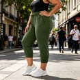 thumbnail image 3 of Womens Plus Capri Joggers High Waisted Workout Pants Casual Summer Lounge Cropped Athletic Sweatpants with Pockets for Running Yoga,Olive Green,L, 3 of 7