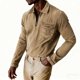 thumbnail image 4 of Ceisia Men's Spring Gift & Summer Vintage Casual Plaid Polychrome Zipper Turndown Collar Long-Sleeve Shirt - 320g Polyester Com fortable Beach &, 4 of 5