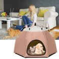 thumbnail image 3 of Coffee Oxford Cloth Foldable Hexagonal Pet Tent - Waterproof, Scratch-Resistant, All-Season Universal for Cats & Small Dogs, Portable Pet Cave with Compact Storage (48*25*3cm Folded Size), 60*60*48cm, 3 of 6