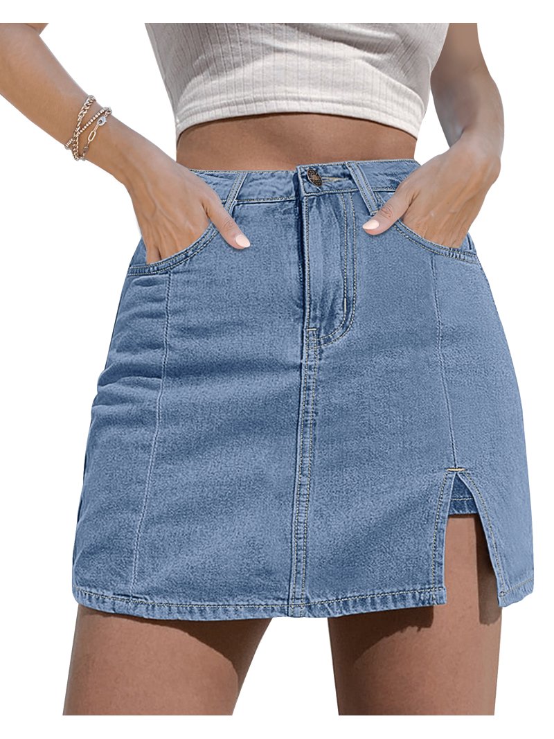 luvamia Women's Slim High Waisted Elastic Denim Skirt, Casual