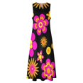 thumbnail image 4 of Seventies Look Floral Pattern 3 Black Background Long Dress cocktail dresses dresses korean style, 4 of 6