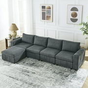 [Video]Upholstered Modular Sofa, L Shaped Sectional Sofa Sets for Living Room Apartment(4-Seater with Ottoman)