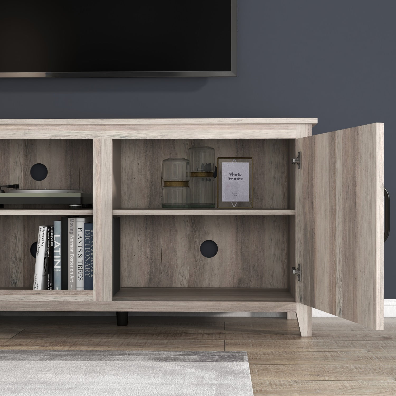 Kadyn Modern Farmhouse TV Stand, Particle Board TV Console with Two Doors, Media Console Entertainment Center for TVs up to 60", Grey