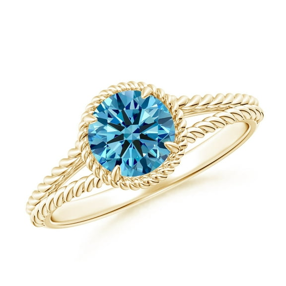 ANGARA IGI Certified Lab Grown 1 Ct Blue Diamond Ring for Women in 14K Yellow Gold (Size-6.4mm| Clarity-VS) | April Birthstone, Anniversary, Jewelry Gift for Women | Lab-Grown Blue Diamond Ring
