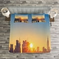 thumbnail image 3 of Ambesonne City Quilted Bedspread Set 3 Pcs, Tranquil Sunrise Midtown, Queen Size, Pale Blue Peach Tan, 3 of 3