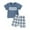 Blue, variant on Utlike Boys Outfits Sets Baby Summer Clothes Daddys/Mamas Matching Outfit Short Sleeve Embroidery T Shirt Plaid Toddler Shorts Set Boys Clothing Sets Size 12 Months-18 Months