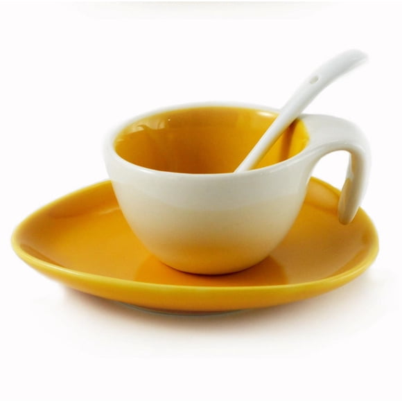Tasse à expresso jaune et soucoupe avec cuillère, lot de 6