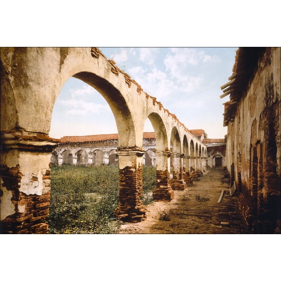 24"x36" Gallery Poster, Mission San Juan Capistrano courtyard ruins (c. 1899) California