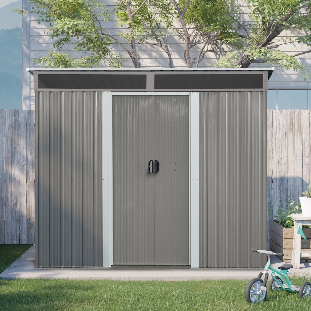 Modern 8'x6' Metal Garden Shed - Secure Sliding Doors + Natural Light Panels for Lawn Equipment