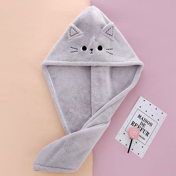 Gorro para secar el cabello con orejas de gato de dibujos animados, mascarilla facial desmaquillante, toalla seca absorbente de vellón coral