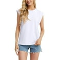 thumbnail image 3 of JWD Women's Top Cap Sleeve Summer Blouses Casual Crew NecK Solid Color Women's Tanks White XL, 3 of 8