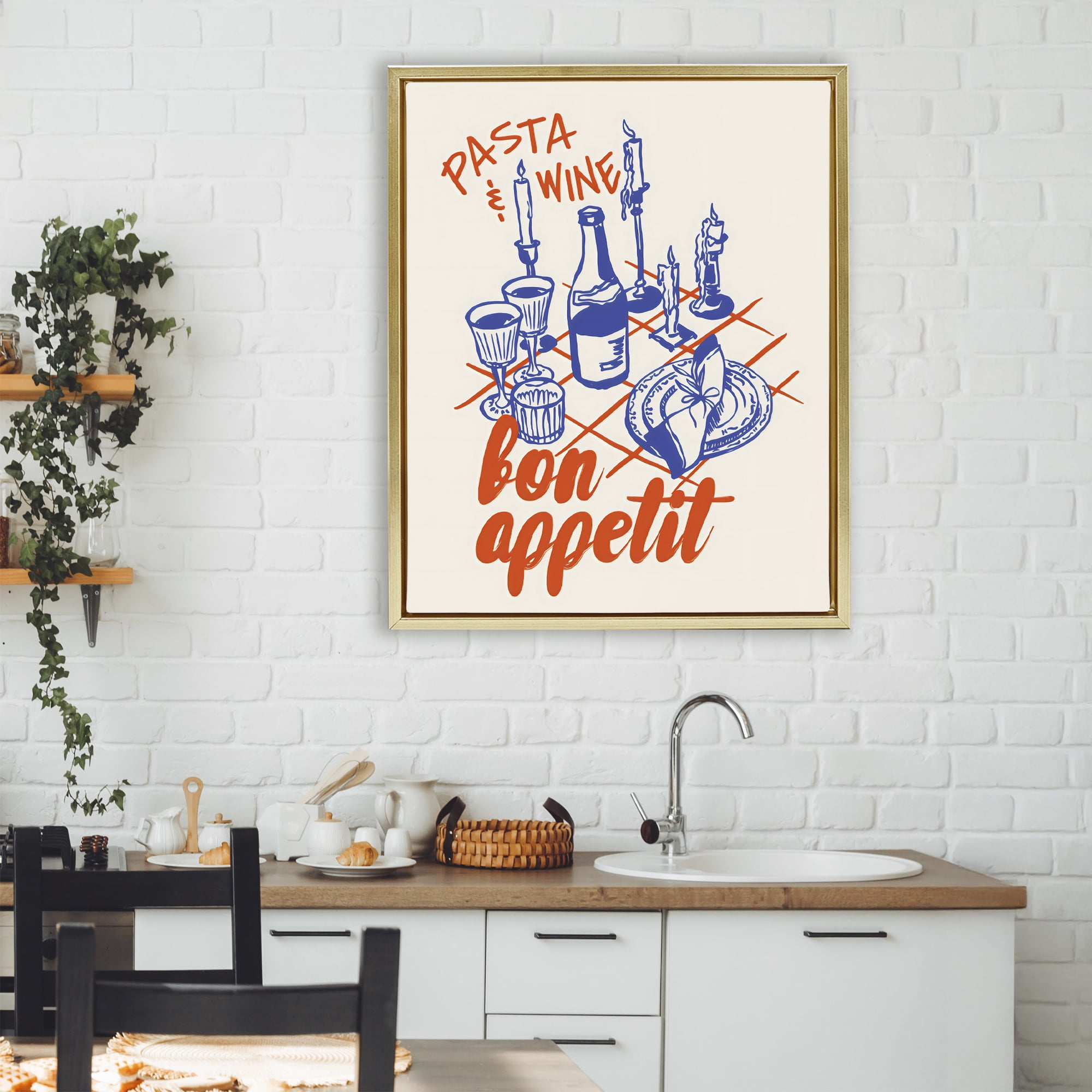Stupell Industries Pasta & Wine Bon Appetit Gold Framed Floater Canvas Wall Art, design by The Prints Vibe