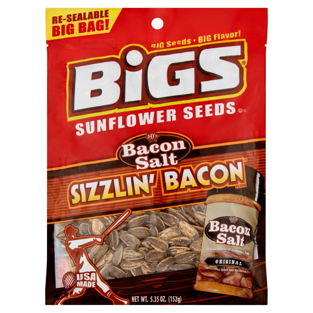 Bigs Bacon Salt Sizzlin' Bacon Flavor Sunflower Seeds, 5.35 oz, 8 pack