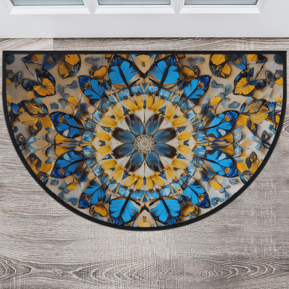 CURLYOOT Abstract Geometric Half Round Door Mat, Indoor Outdoor Entrance Rug, Butterfly Semi Circular Area Rug, Non Slip Washable Absorbent Doormat, Laundry Room Rug 40'' x 63''