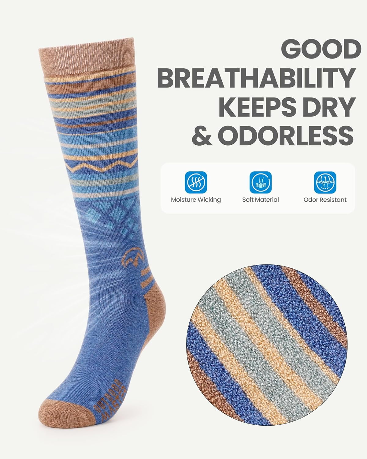 OutdoorMaster Ski Socks 2-Pack Merino Wool, Over The Calf Non-Slip Cuff for Men & Women