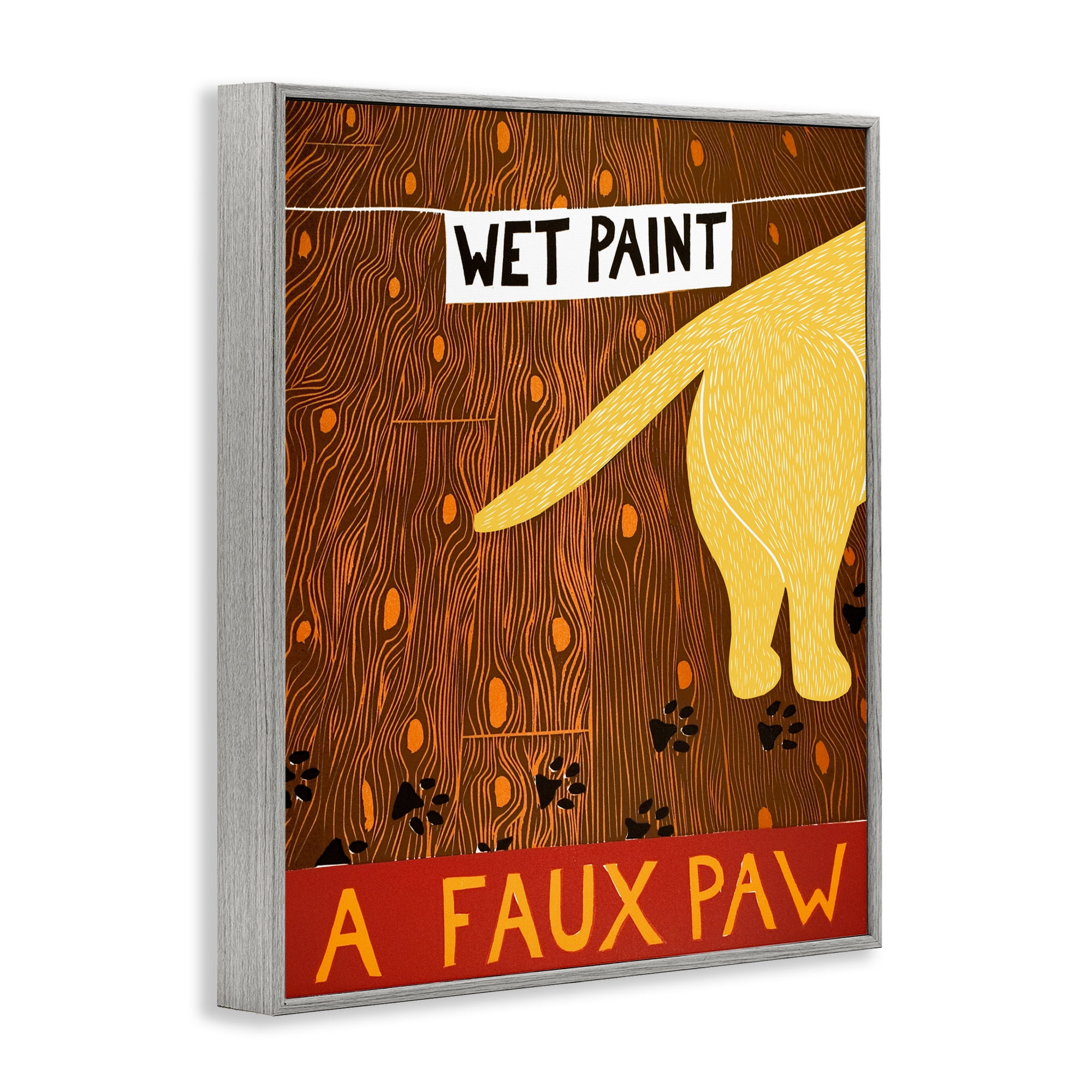 Wet Paint Faux Paw Gray Framed Giclee Art, design by Stephen Huneck