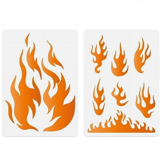 White 2Pcs Flame Wall Stencil Templates 11.7 x 8.3 Inch Reusable Plastic Fire Stencils for Painting on Wood Wall Floor Fabric Glass Furniture Flame DIY Home Decor Or Craft Stencils