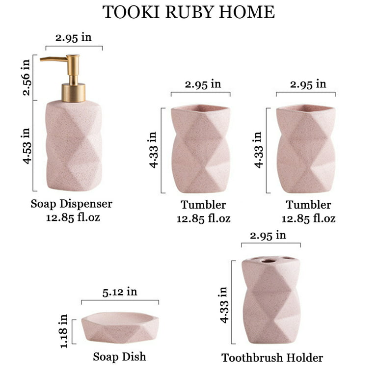 5 Piece Modern Bathroom Accessories Set, Pink/White/Blue Ceramic, Mid  Century Irregular Soap Dish, Dispenser, Toothbrush Holder and Cup – GoJeek