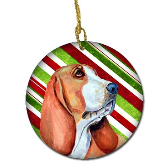 Basset Hound Candy Cane Holiday Christmas Ceramic Ornament
