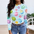 thumbnail image 3 of Rib Knit Tops for Women Easter Cute Bunny Eggs Print Plus Size Ribbed Long Sleeve Shirts Slim Fit Holiday Party Tee Tops, 3 of 5