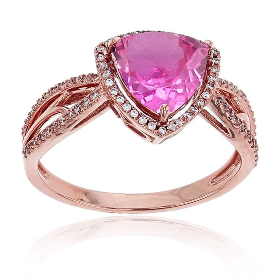 Decadence 14K Rose Gold 0.20 CTTW Round Diamond & 8mm Trillion Gemstone Split Shank Ring