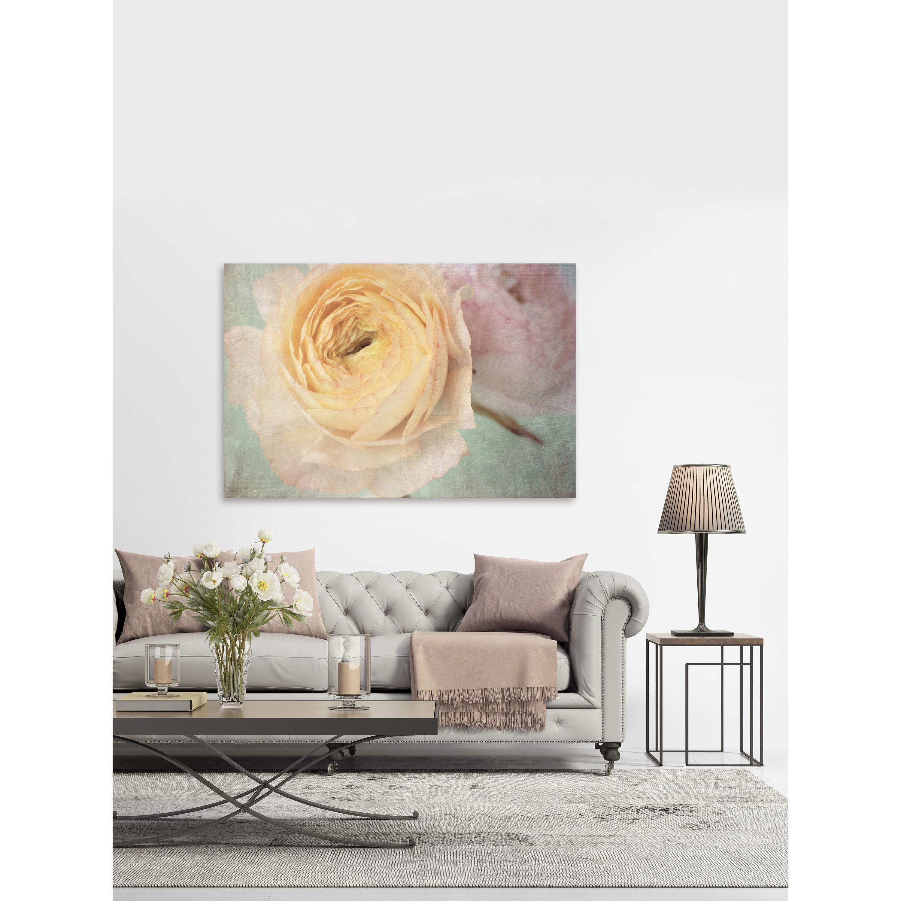 "Peach Ranunculus" Painting Print on Wrapped Canvas