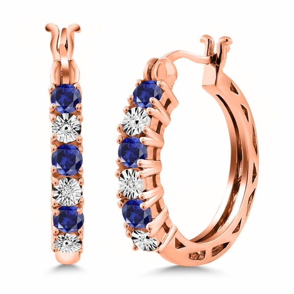 Gem Stone King 3.13 Ct Blue Created Sapphire E-F Lab Grown Diamond 18K Rose Gold Plated Silver Earrings