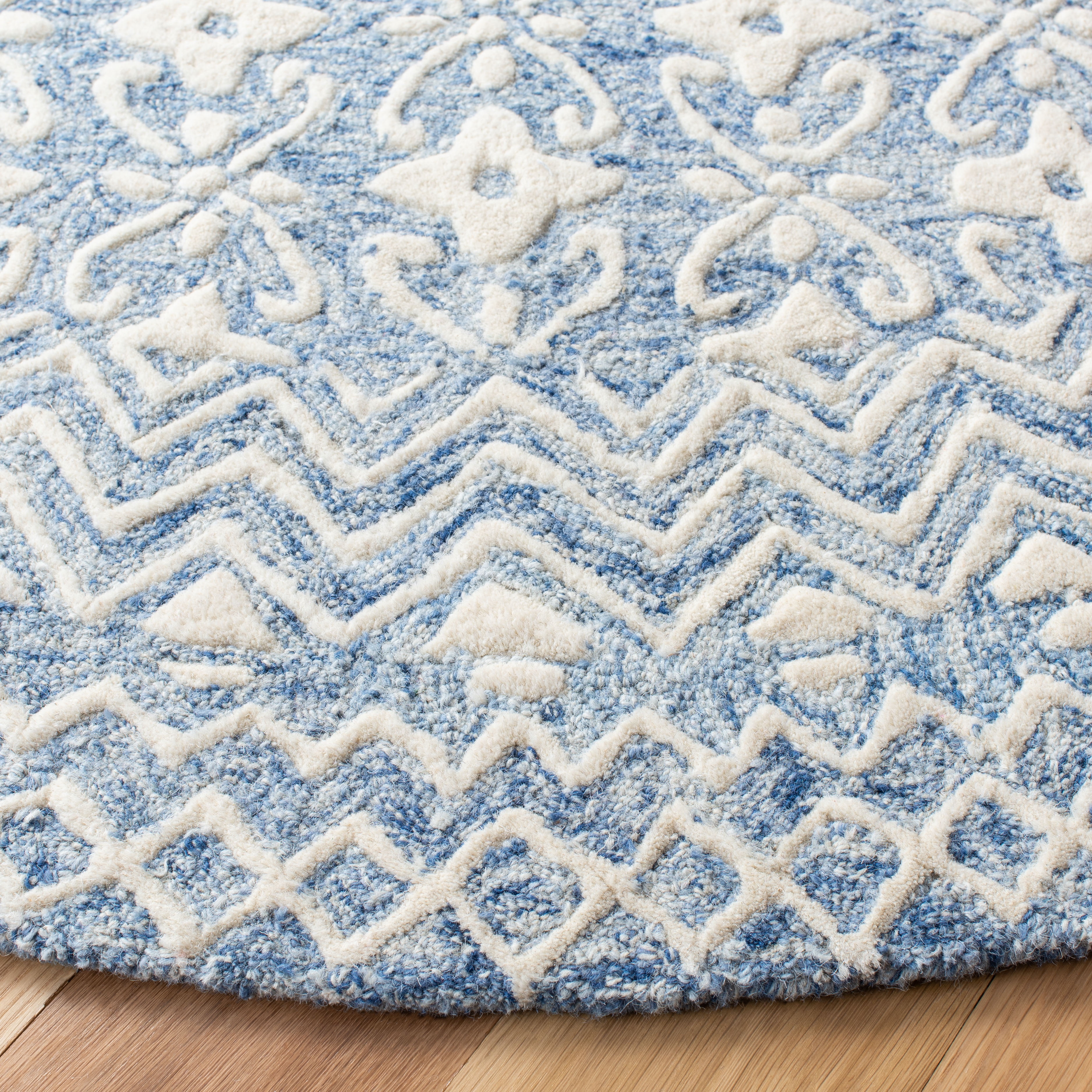 Safavieh Blossom Azura Geometric Wool Area Rug, Blue/Ivory, 6' x 6' Round