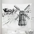 thumbnail image 1 of Landscape Tapestry, Hand Drawn Rural Scenery Small Town Farm Houses Forest and Mill Romantic Sketch, Fabric Wall Hanging Decor for Bedroom Living Room Dorm, 5 Sizes, Black White, by Ambesonne, 1 of 1
