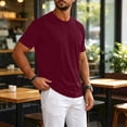 thumbnail image 5 of Men's Short Sleeve T-Shirt Crew Neck Casual Tops Solid Color Basic Plain Summer Loose Fit Shirts Wine M, 5 of 5