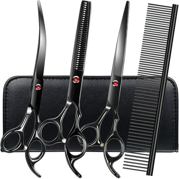 Professional Dog Grooming Scissors Set Stainless Steel Dog Grooming Kit - Thinning, Curved Scissors and Comb for Dog Cat Pet