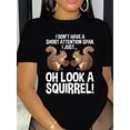 thumbnail image 1 of [Encanto lúdico] Camiseta gráfica "Soy solo una ardilla" para mujer - Cuello redondo informal, manga corta, algodón, lavable a máquina - Negra con estampado de ardilla juguetona, ideal para primavera/, 1 of 5