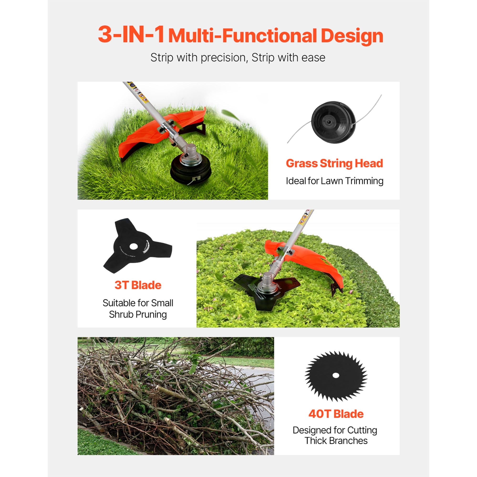 KFFKFF Cordless String Trimmer, 52 cc 2-Stroke, Gas-Powered Weed Cutter, 17" Grass Trimmer, Versatile Lawn Edger with Shoulder Strap & 3T Blade, Efficient Tool for Grass Maintenance