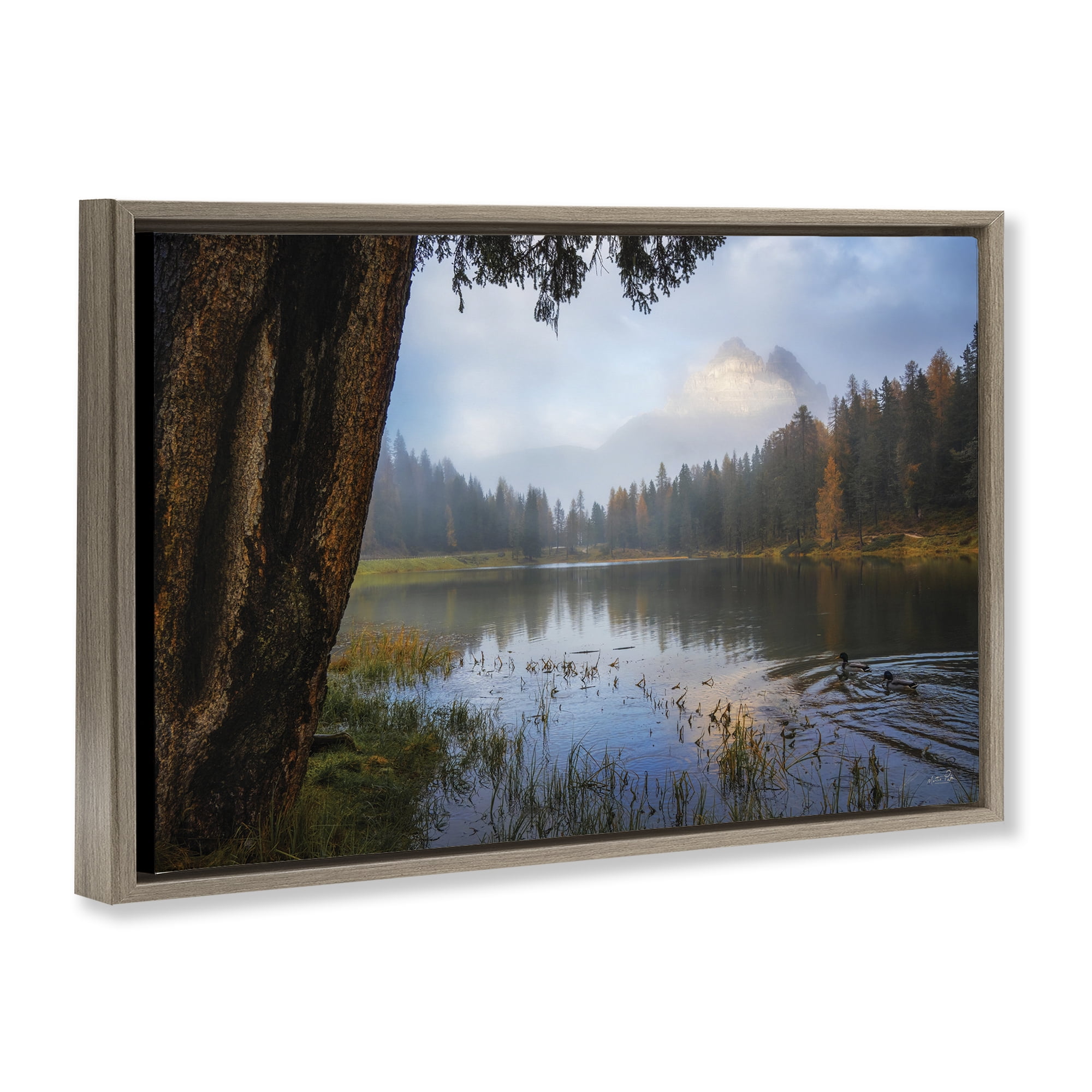 Stupell Industries Autumn Forest Reflections Brown Framed Floater Canvas Wall Art, design by Martin Podt