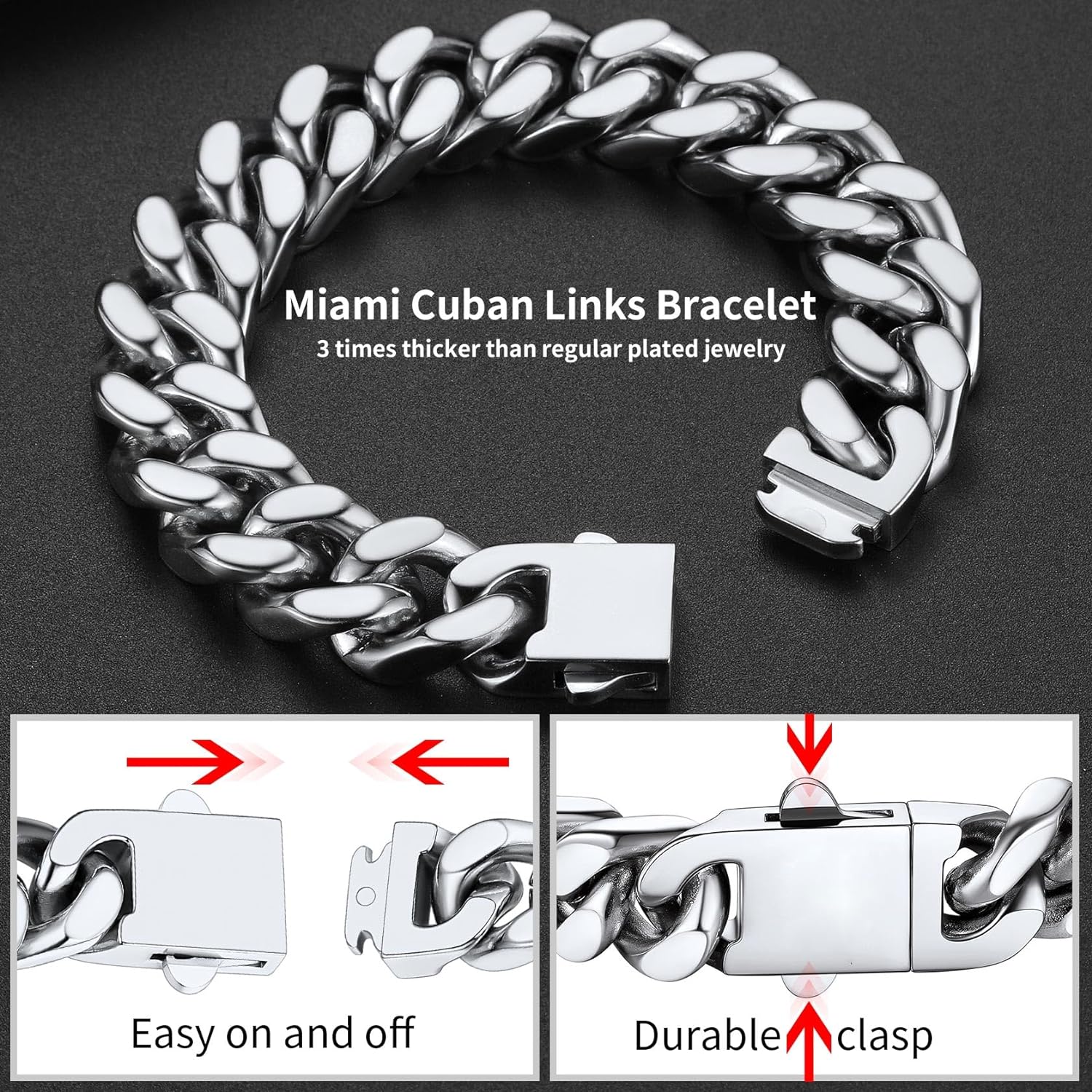 Leander Stainless Steel Cuban Link Bracelet for Men, 5mm/7mm/9mm/12mm Width, 7.5"/8.3"/9" Length, Black/18K Gold Plated Chain Wrist Bracelets for Men, with Gift Box