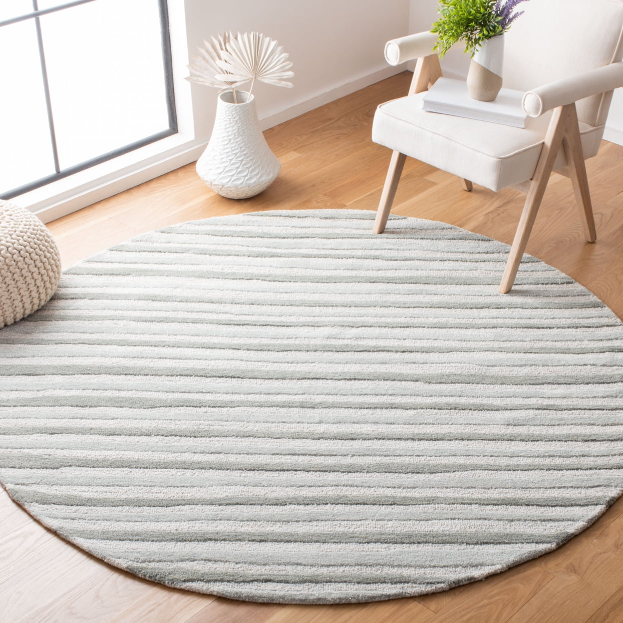 SAFAVIEH Martha Stewart Hand Drawn Stripe Area Rug, Nimbus Cloud Grey, 5' x 8'