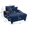 thumbnail image 3 of Aukfa Corduroy Chaise Lounge Chair with Ottoman, Hidden Rotating Table, Storage Armrest with Cup Holder, USB Port & Bluetooth Speaker, Blue, 3 of 8