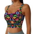 thumbnail image 2 of Zufioo Colorful Floral Embroidery Mexican Print Women's Sports Vest, U-shaped Removable Chest Pad Sports Backless Top, Suitable for Fitness and Bodybuilding, Leisure and Daily Life-Small, 2 of 8